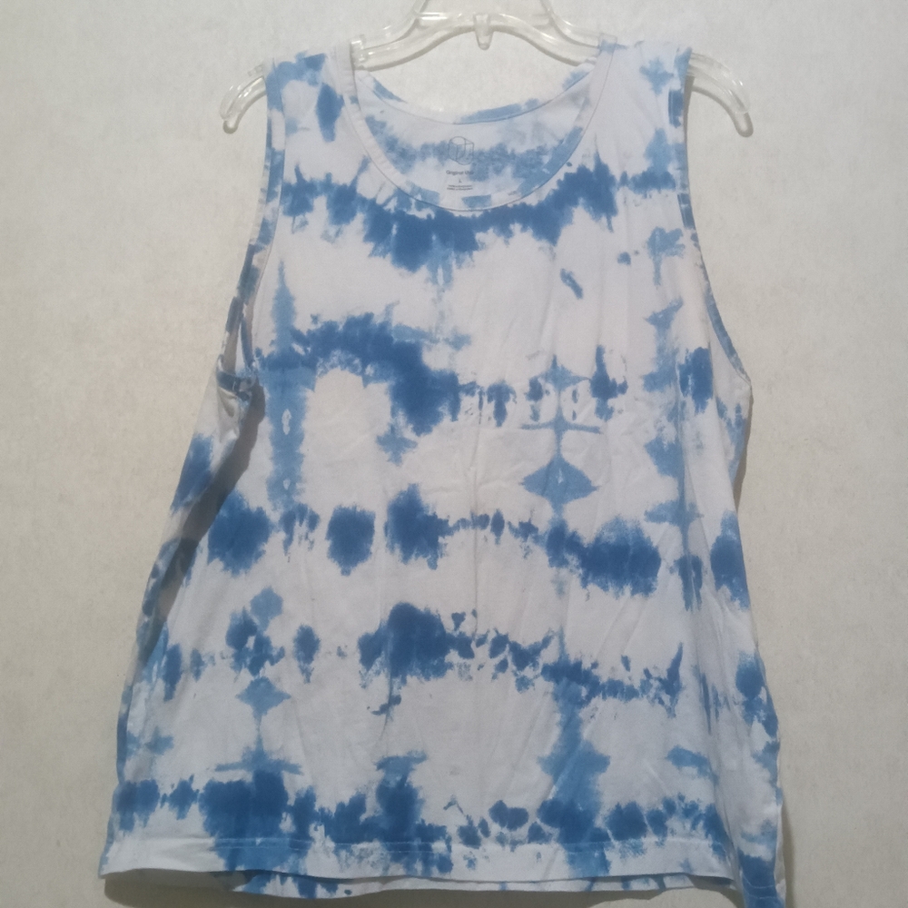 Original Use blue and white tie-dyed tank top size large 100% cotton